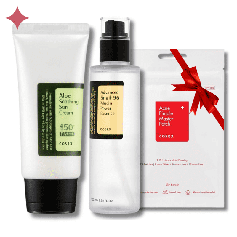 Promo pack | COSRX Advanced Snail 96 Mucin Power Essence + COSRX Crème solaire + COSRX ACNE MASTER PATCH (Gratuite)