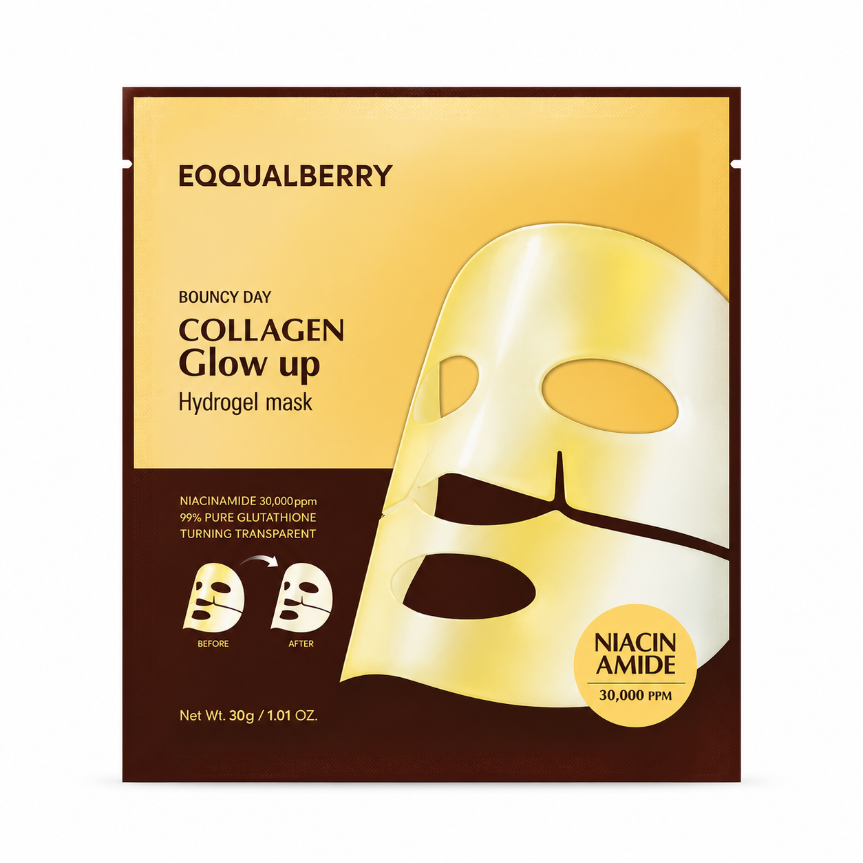 EQQUALBERRY Collagen Glow Up Hydrogel Mask – Masque Hydrogel Éclat & Fermeté